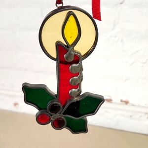 Handmade Heavy Stained Glass Holiday Light Theme Vintage 1970s